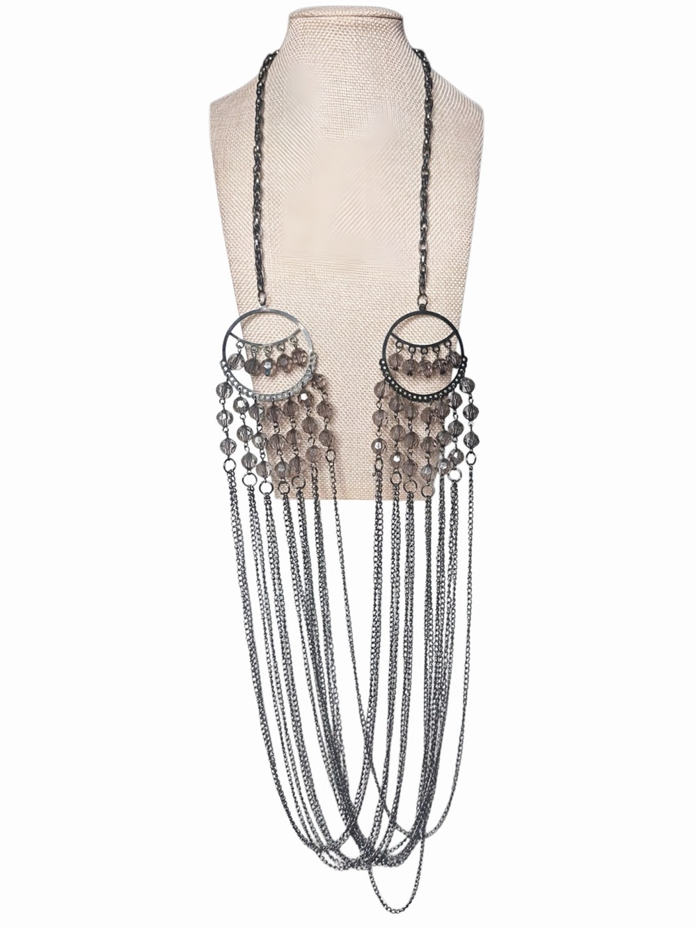 Silver Multi-Strand Fringe Statement Necklace - Women Jewelry